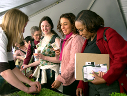 Baum Forum attendees looking at Exhibits at Schools Food and Gardening